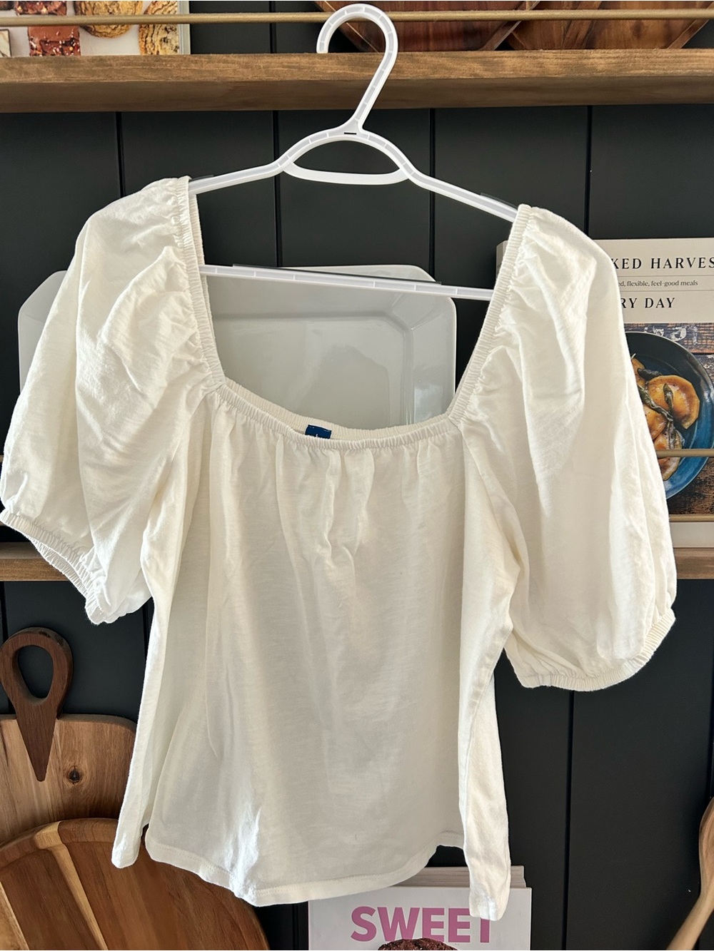 Old Navy White Puff-Sleeve Square Neck Blouse